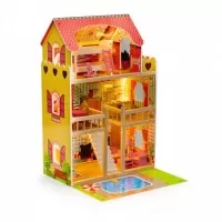 Casuta de papusi inalta din lemn cu mobilier si piscina Ecotoys