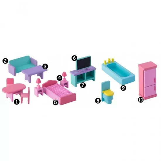 Casuta din lemn pentru papusi cu 3 etaje, mobilier si terasa Ricokids 7830 - Roz Casuta din lemn pentru papusi cu 3 etaje, mobilier si terasa Ricokids 7830 - Roz