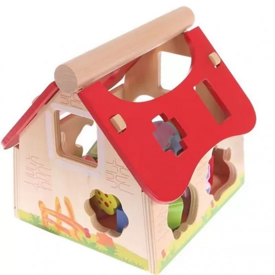 Casuta din lemn cu cuburi Ecotoys Casuta din lemn cu cuburi Ecotoys