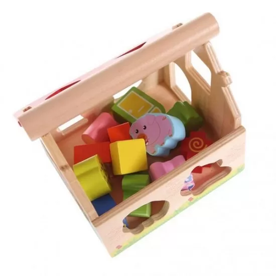 Casuta din lemn cu cuburi Ecotoys Casuta din lemn cu cuburi Ecotoys