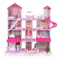 Casuta pentru papusi cu mobilier, gradina si LED-uri Ecotoys HC507637
