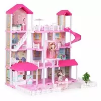 Casuta pentru papusi cu mobilier, gradina si LED-uri Ecotoys HC507637