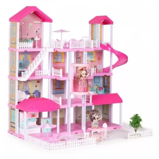 Casuta pentru papusi cu mobilier, gradina si LED-uri Ecotoys HC507637