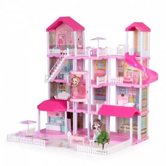 Casuta pentru papusi cu mobilier, gradina si LED-uri Ecotoys HC507637
