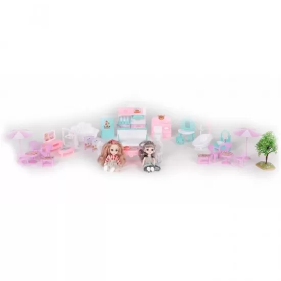 Casuta pentru papusi cu mobilier, gradina si LED-uri Ecotoys HC507637