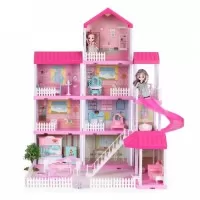 Casuta pentru papusi cu mobilier, gradina si LED-uri Ecotoys