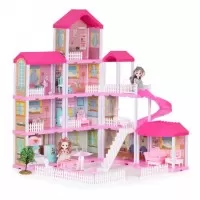 Casuta pentru papusi cu mobilier, gradina si LED-uri Ecotoys
