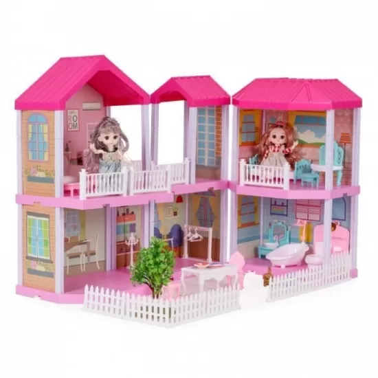 Casuta pentru papusi pliabila cu mobilier si LED-uri Ecotoys Casuta pentru papusi pliabila cu mobilier si LED-uri Ecotoys