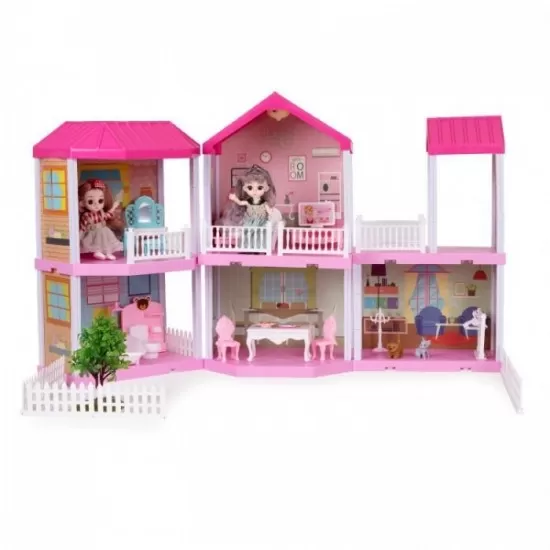 Casuta pentru papusi pliabila cu mobilier si LED-uri Ecotoys Casuta pentru papusi pliabila cu mobilier si LED-uri Ecotoys