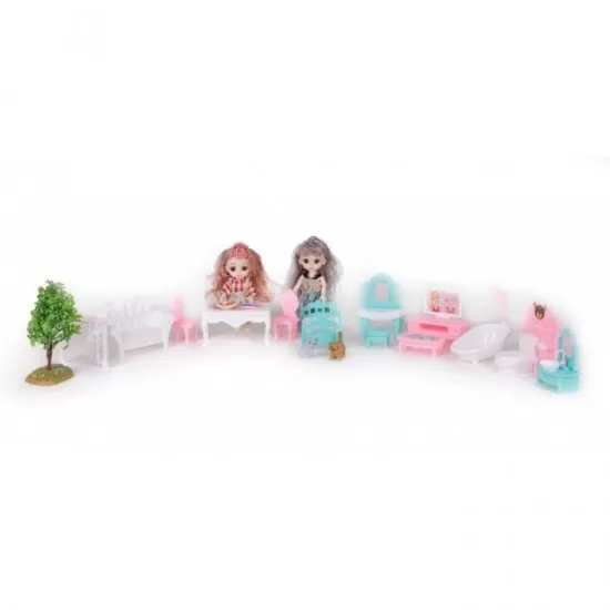 Casuta pentru papusi pliabila cu mobilier si LED-uri Ecotoys Casuta pentru papusi pliabila cu mobilier si LED-uri Ecotoys