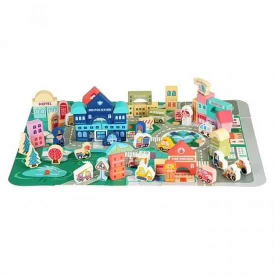 Centru de activitate orasel educational cu blocuri din lemn 121 piese Ecotoys Centru de activitate orasel educational cu blocuri din lemn 121 piese Ecotoys