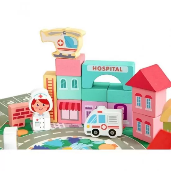 Centru de activitate orasel educational cu blocuri din lemn 121 piese Ecotoys Centru de activitate orasel educational cu blocuri din lemn 121 piese Ecotoys