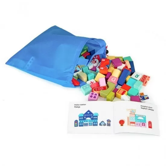 Centru de activitate orasel educational cu blocuri din lemn 121 piese Ecotoys Centru de activitate orasel educational cu blocuri din lemn 121 piese Ecotoys