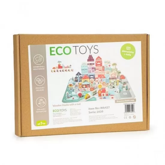 Centru de activitate orasel educational cu blocuri din lemn 121 piese Ecotoys Centru de activitate orasel educational cu blocuri din lemn 121 piese Ecotoys