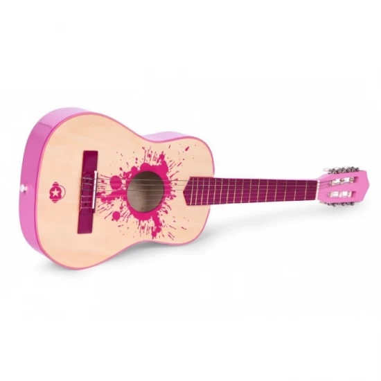 Chitara din lemn cu 6 corzi pentru copii, 86 x 31 cm, Ecotoys HX18026-34 - Roz