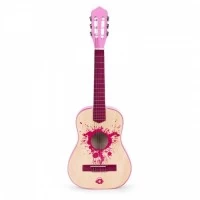 Chitara din lemn pentru copii cu 6 corzi Ecotoys HX18022-30, 76 X 28 cm - Roz