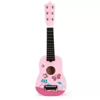 Chitara din lemn pentru copii cu corzi metalice Ecotoys Pink