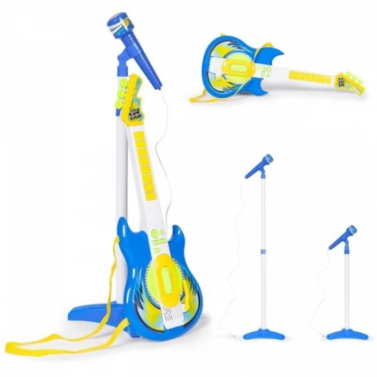 Chitara electrica si 2 microfoane pentru copii Ecotoys HC342076 - Albastru