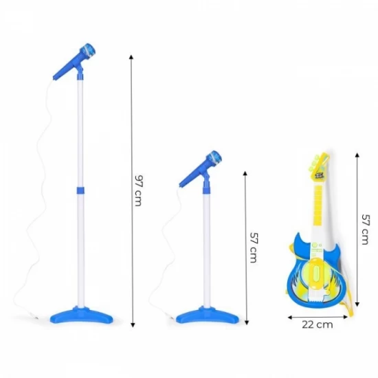 Chitara electrica si 2 microfoane pentru copii Ecotoys HC342076 - Albastru