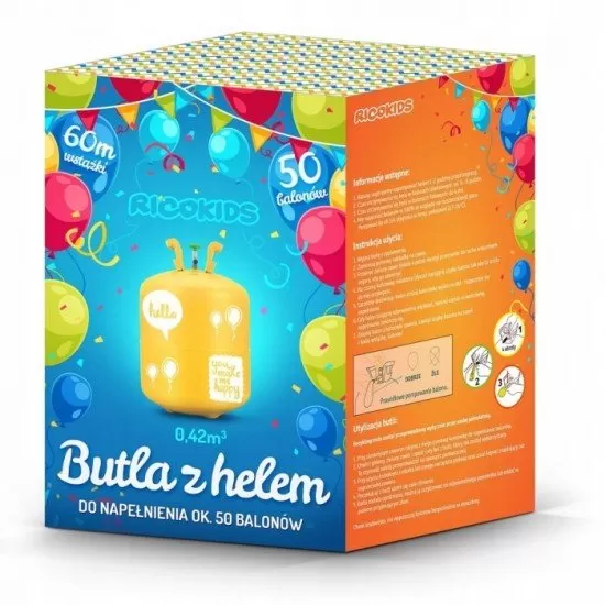Cilindru cu heliu 0.42 m3 cu 50 de baloane si 60m panglica Ricokids 799100 Cilindru cu heliu 0.42 m3 cu 50 de baloane si 60m panglica Ricokids 799100