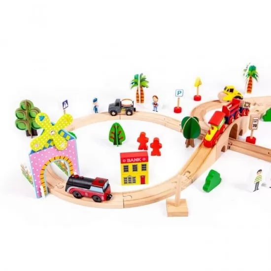 Circuit din lemn cale ferata din 78 piese Ecotoys Circuit din lemn cale ferata din 78 piese Ecotoys