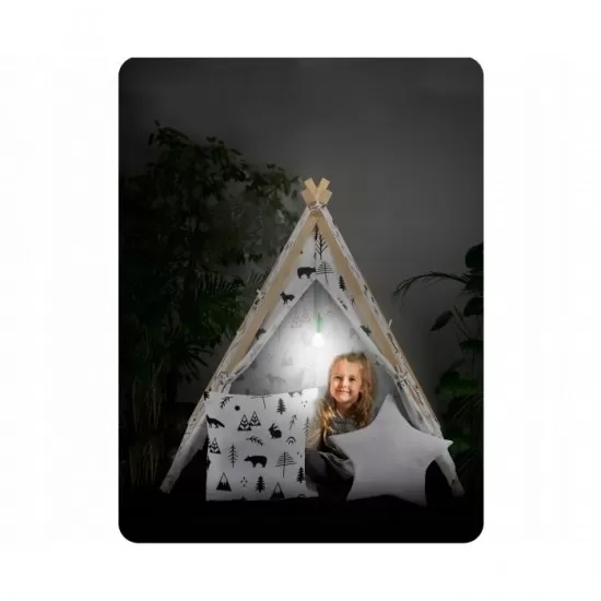 Cort de joaca pentru copii cu 2 pernite si lampa tip bec suspendat Ricokids 107 x 116 x 110 cm - Alb Cort de joaca pentru copii cu 2 pernite si lampa tip bec suspendat Ricokids 107 x 116 x 110 cm - Alb