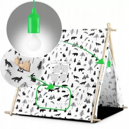 Cort de joaca pentru copii cu 2 pernite si lampa tip bec suspendat Ricokids 107 x 116 x 110 cm - Alb Cort de joaca pentru copii cu 2 pernite si lampa tip bec suspendat Ricokids 107 x 116 x 110 cm - Alb