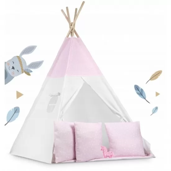 Cort de joaca pentru copii cu ghirlanda, 3 pernite si lampa LED unicorn Ricokids 120 x 120 x 165 cm - Roz Cort de joaca pentru copii cu ghirlanda, 3 pernite si lampa LED unicorn Ricokids 120 x 120 x 165 cm - Roz