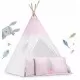 Cort de joaca pentru copii cu ghirlanda, 3 pernite si lampa LED unicorn Ricokids 120 x 120 x 165 cm - Roz Cort de joaca pentru copii cu ghirlanda, 3 pernite si lampa LED unicorn Ricokids 120 x 120 x 165 cm - Roz