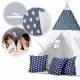 Cort de joaca pentru copii cu ghirlanda, 3 pernite si lampa LED luna Ricokids 120 x120 x 165 cm - Bleumarin