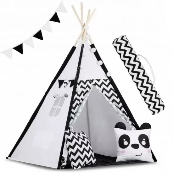 Cort de joaca pentru copii cu ghirlanda,lumini si 2 pernite Ricokids 120 x 120 x 165 cm - Panda Cort de joaca pentru copii cu ghirlanda,lumini si 2 pernite Ricokids 120 x 120 x 165 cm - Panda