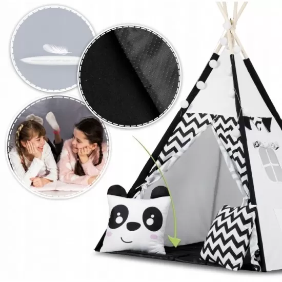 Cort de joaca pentru copii cu ghirlanda,lumini si 2 pernite Ricokids 120 x 120 x 165 cm - Panda Cort de joaca pentru copii cu ghirlanda,lumini si 2 pernite Ricokids 120 x 120 x 165 cm - Panda