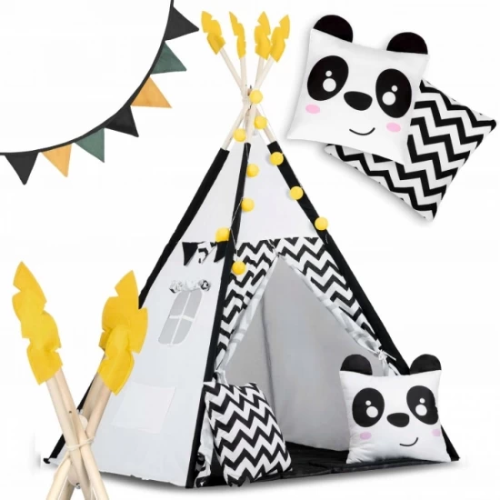 Cort de joaca pentru copii cu ghirlanda, lumini si 2 pernite Nukido 120 x 120 x 160 cm - Panda Cort de joaca pentru copii cu ghirlanda, lumini si 2 pernite Nukido 120 x 120 x 160 cm - Panda