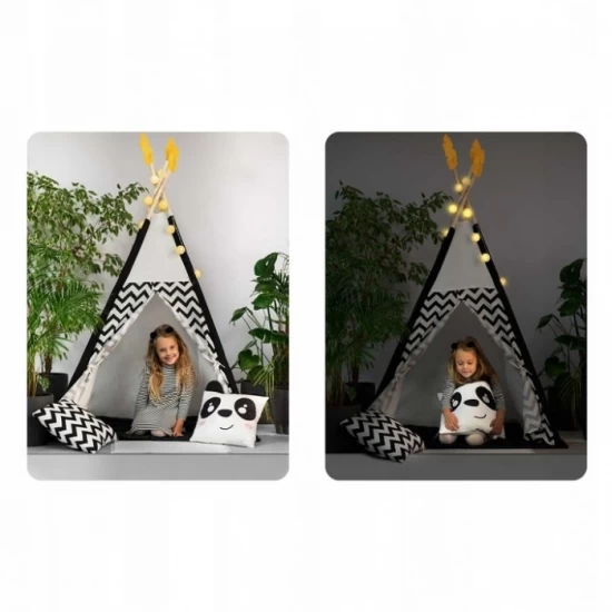 Cort de joaca pentru copii cu ghirlanda, lumini si 2 pernite Nukido 120 x 120 x 160 cm - Panda Cort de joaca pentru copii cu ghirlanda, lumini si 2 pernite Nukido 120 x 120 x 160 cm - Panda
