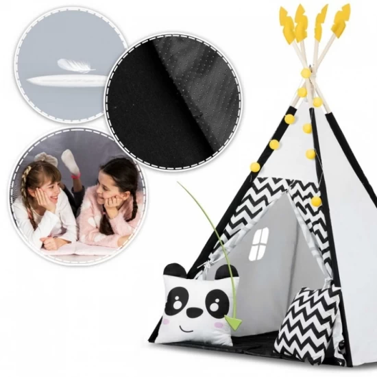 Cort de joaca pentru copii cu ghirlanda, lumini si 2 pernite Nukido 120 x 120 x 160 cm - Panda Cort de joaca pentru copii cu ghirlanda, lumini si 2 pernite Nukido 120 x 120 x 160 cm - Panda
