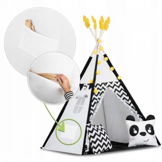 Cort de joaca pentru copii cu ghirlanda, lumini si 2 pernite Nukido 120 x 120 x 160 cm - Panda Cort de joaca pentru copii cu ghirlanda, lumini si 2 pernite Nukido 120 x 120 x 160 cm - Panda