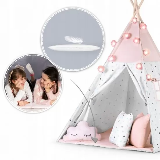 Cort de joaca pentru copii cu ghirlanda, lumini si 3 pernite Nukido 120 x 120 x 165 cm - Roz Cort de joaca pentru copii cu ghirlanda, lumini si 3 pernite Nukido 120 x 120 x 165 cm - Roz