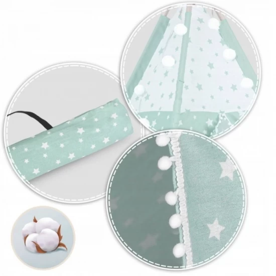 Cort de joaca pentru copii cu ghirlanda, lumini si 3 pernite Nukido 120 x 120 x 165 cm - Mint Cort de joaca pentru copii cu ghirlanda, lumini si 3 pernite Nukido 120 x 120 x 165 cm - Mint