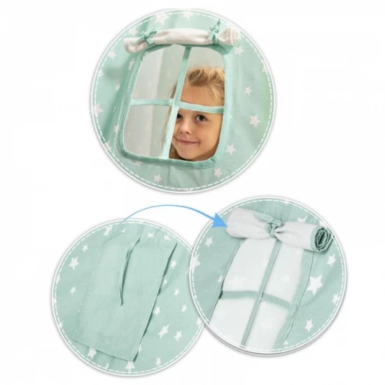 Cort de joaca pentru copii cu ghirlanda, lumini si 3 pernite Nukido 120 x 120 x 165 cm - Mint Cort de joaca pentru copii cu ghirlanda, lumini si 3 pernite Nukido 120 x 120 x 165 cm - Mint