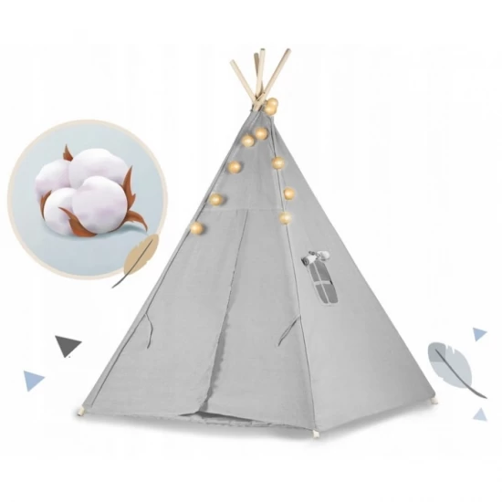 Cort de joaca pentru copii cu ghirlanda, lumini si 3 pernite Nukido 120 x 120 x 165 cm - Gri Cort de joaca pentru copii cu ghirlanda, lumini si 3 pernite Nukido 120 x 120 x 165 cm - Gri