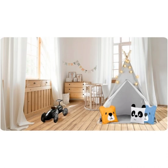 Cort de joaca pentru copii cu ghirlanda, lumini si 3 pernite Nukido 120 x 120 x 165 cm - Gri Cort de joaca pentru copii cu ghirlanda, lumini si 3 pernite Nukido 120 x 120 x 165 cm - Gri
