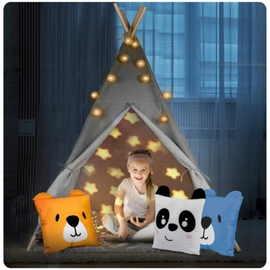 Cort de joaca pentru copii cu ghirlanda, lumini si 3 pernite Nukido 120 x 120 x 165 cm - Gri Cort de joaca pentru copii cu ghirlanda, lumini si 3 pernite Nukido 120 x 120 x 165 cm - Gri