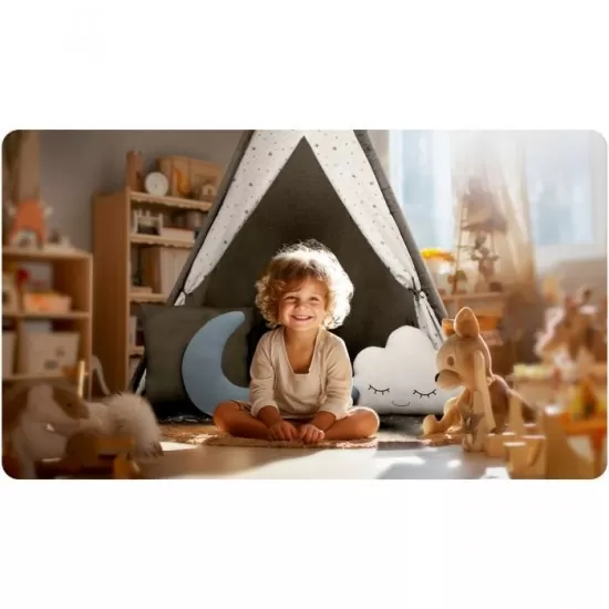 Cort de joaca pentru copii cu ghirlanda, salteluta si 3 pernite Nukido 116 x 116 x 165 cm - Gri Cort de joaca pentru copii cu ghirlanda, salteluta si 3 pernite Nukido 116 x 116 x 165 cm - Gri