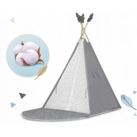 Cort de joaca pentru copii cu ghirlanda, salteluta si 3 pernite Nukido 116 x 116 x 165 cm - Gri Cort de joaca pentru copii cu ghirlanda, salteluta si 3 pernite Nukido 116 x 116 x 165 cm - Gri