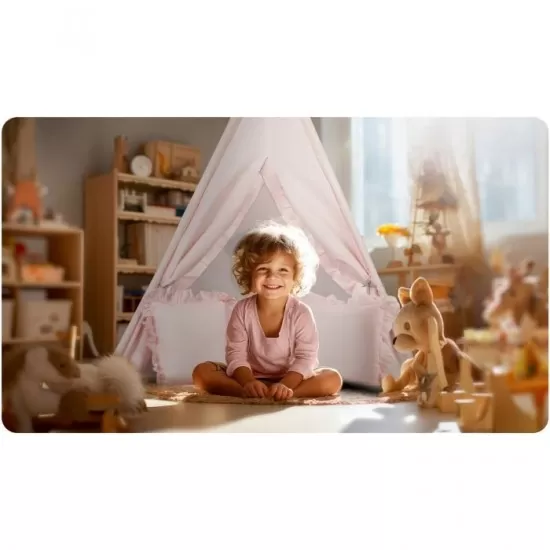 Cort de joaca pentru copii cu ghirlanda si 2 pernite Nukido 116 x 116 x 165 cm - Roz Cort de joaca pentru copii cu ghirlanda si 2 pernite Nukido 116 x 116 x 165 cm - Roz