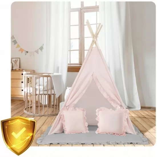 Cort de joaca pentru copii cu ghirlanda si 2 pernite Nukido 116 x 116 x 165 cm - Roz Cort de joaca pentru copii cu ghirlanda si 2 pernite Nukido 116 x 116 x 165 cm - Roz