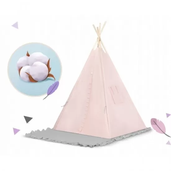 Cort de joaca pentru copii cu ghirlanda si 2 pernite Nukido 116 x 116 x 165 cm - Roz Cort de joaca pentru copii cu ghirlanda si 2 pernite Nukido 116 x 116 x 165 cm - Roz
