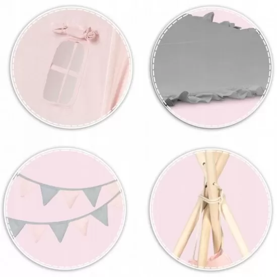 Cort de joaca pentru copii cu ghirlanda si 2 pernite Nukido 116 x 116 x 165 cm - Roz Cort de joaca pentru copii cu ghirlanda si 2 pernite Nukido 116 x 116 x 165 cm - Roz