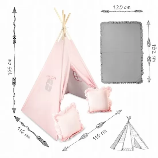 Cort de joaca pentru copii cu ghirlanda si 2 pernite Nukido 116 x 116 x 165 cm - Roz Cort de joaca pentru copii cu ghirlanda si 2 pernite Nukido 116 x 116 x 165 cm - Roz