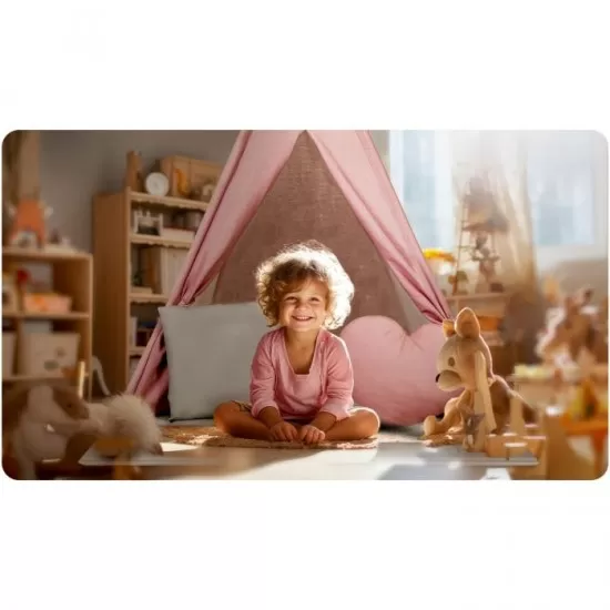 Cort de joaca pentru copii cu ghirlanda si 2 pernite Nukido 116 x 116 x 165 cm - Roz Cort de joaca pentru copii cu ghirlanda si 2 pernite Nukido 116 x 116 x 165 cm - Roz